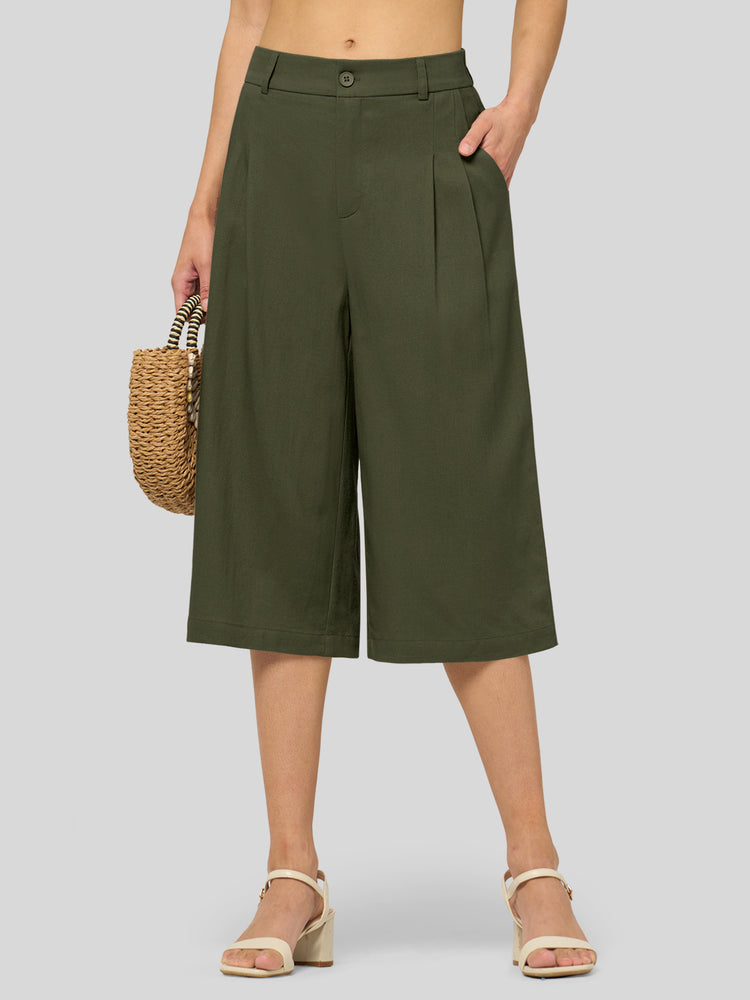 Willit Women's Cotton Linen Pleated Capri 16 Inch_