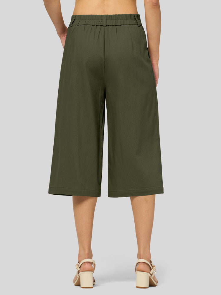 Willit Women's Cotton Linen Pleated Capri 16 Inch_