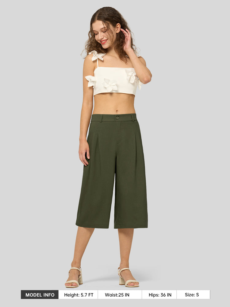 Willit Women's Cotton Linen Pleated Capri 16 Inch_