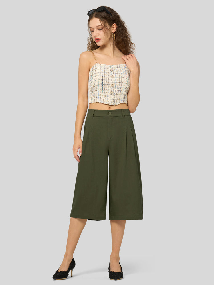 Willit Women's Cotton Linen Pleated Capri 16 Inch_