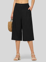 Willit Women's Cotton Linen Pleated Capri 16 Inch_