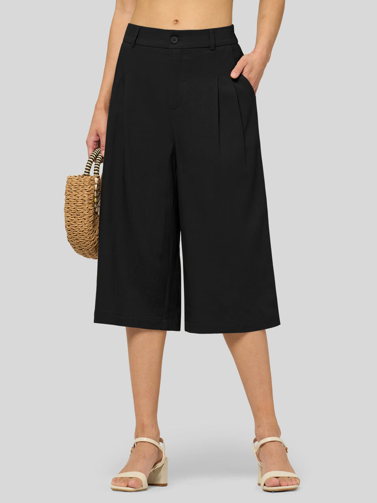 Willit Women's Cotton Linen Pleated Capri 16 Inch_