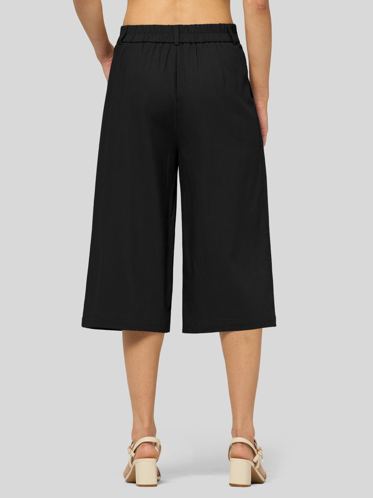 Willit Women's Cotton Linen Pleated Capri 16 Inch_