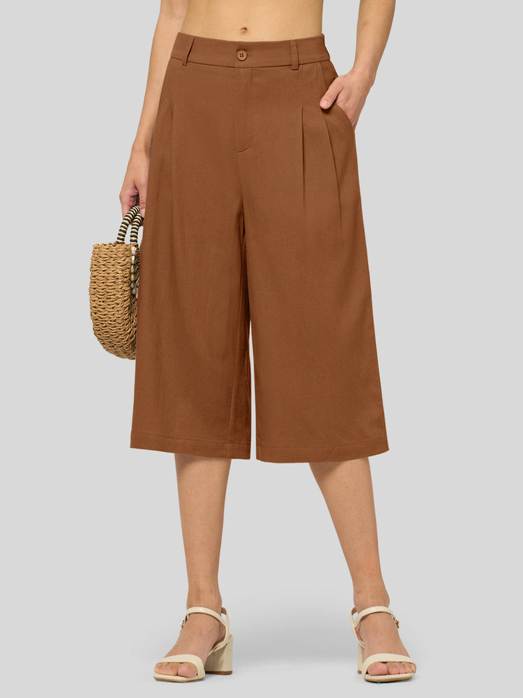 Willit Women's Cotton Linen Pleated Capri 16 Inch_