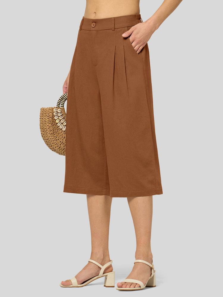 Willit Women's Cotton Linen Pleated Capri 16 Inch_