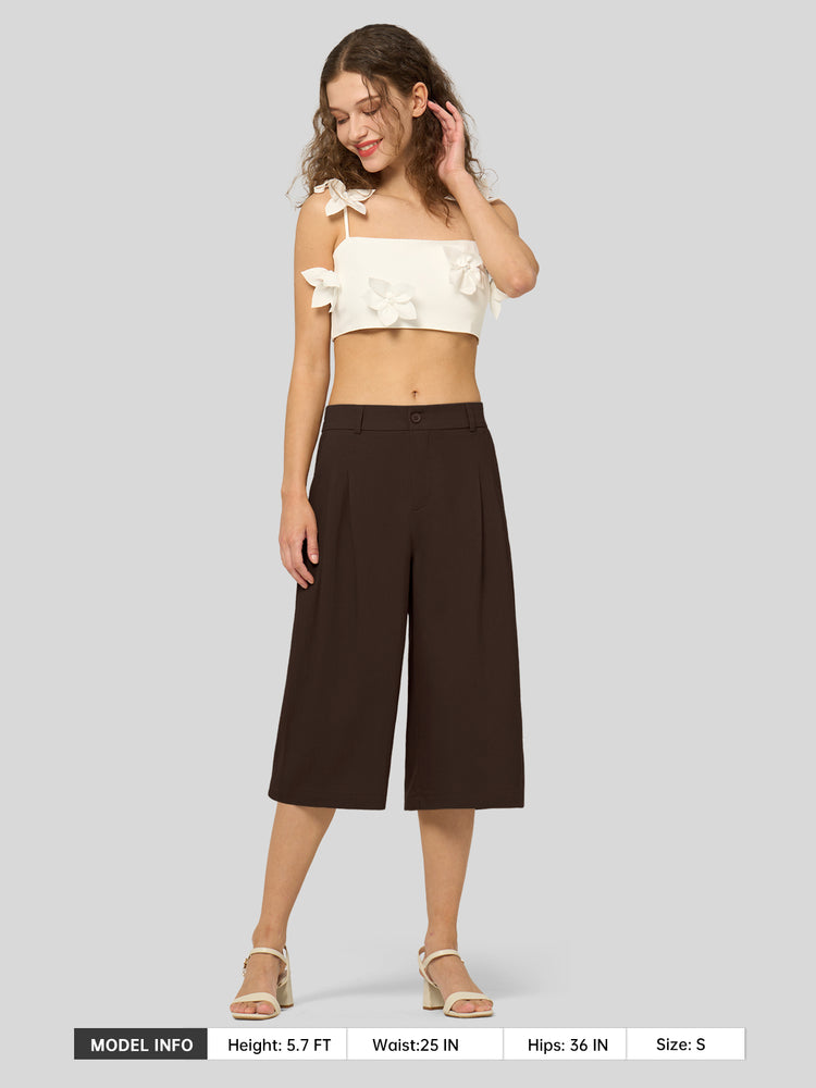 Willit Women's Cotton Linen Pleated Capri 16 Inch_