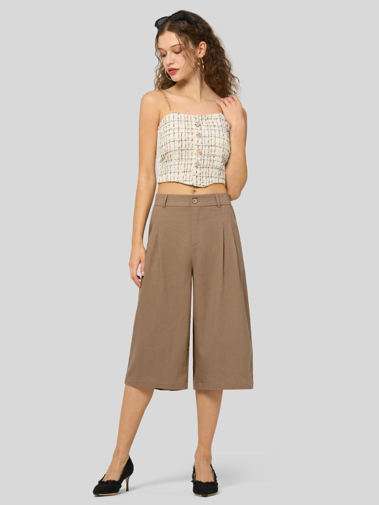 Willit Women's Cotton Linen Pleated Capri 16 Inch_