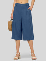 Willit Women's Cotton Linen Pleated Capri 16 Inch_