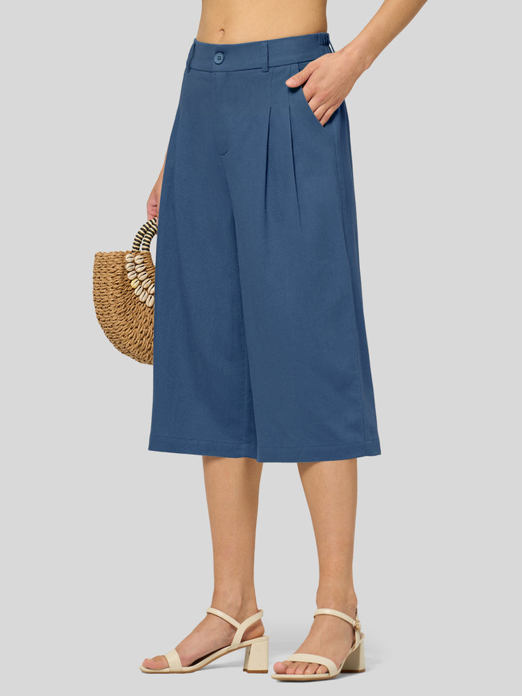 Willit Women's Cotton Linen Pleated Capri 16 Inch_