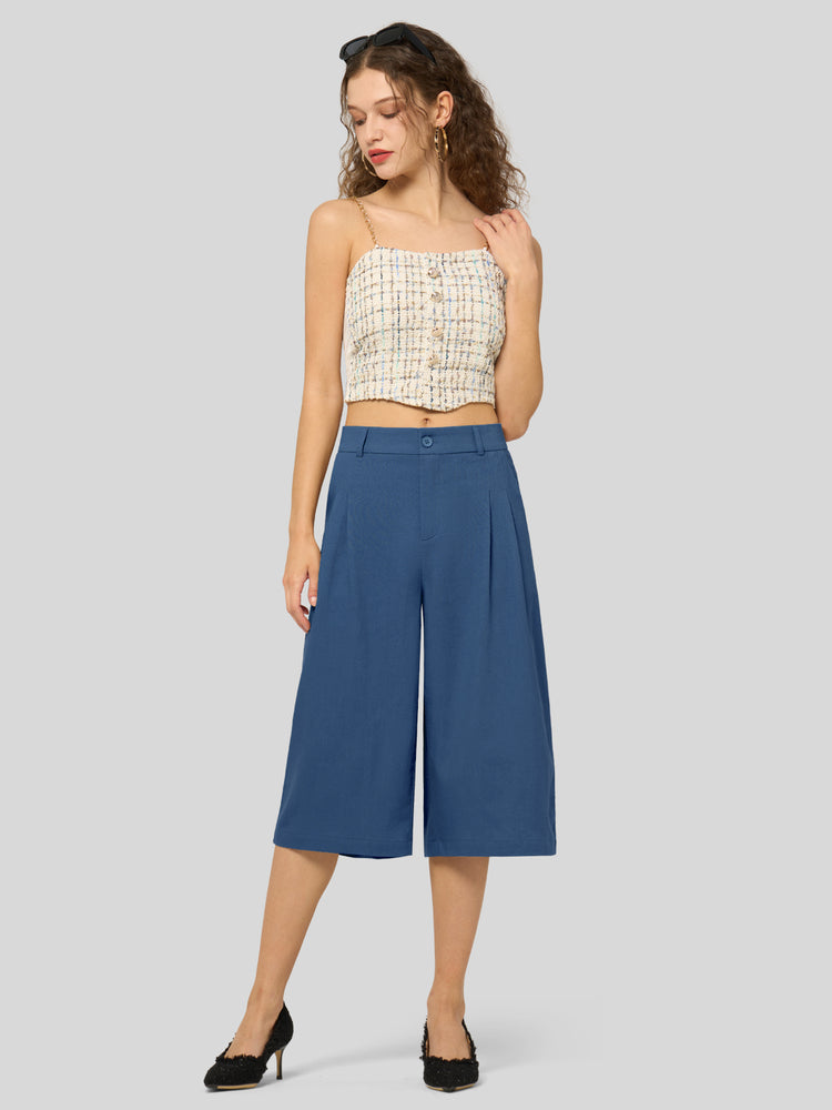 Willit Women's Cotton Linen Pleated Capri 16 Inch_