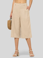 Willit Women's Cotton Linen Pleated Capri 16 Inch_