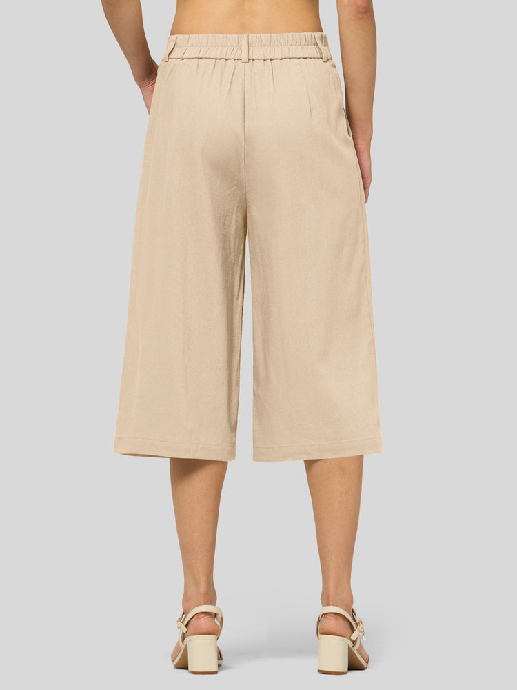 Willit Women's Cotton Linen Pleated Capri 16 Inch_