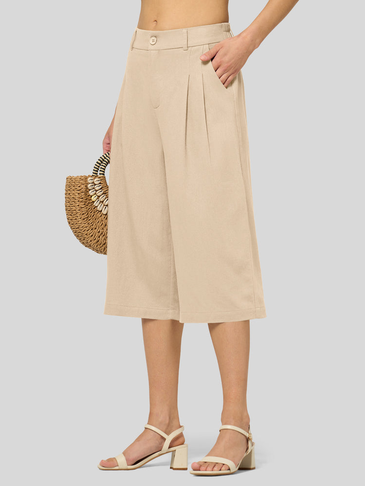 Willit Women's Cotton Linen Pleated Capri 16 Inch_