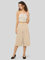 Willit Women's Cotton Linen Pleated Capri 16 Inch_