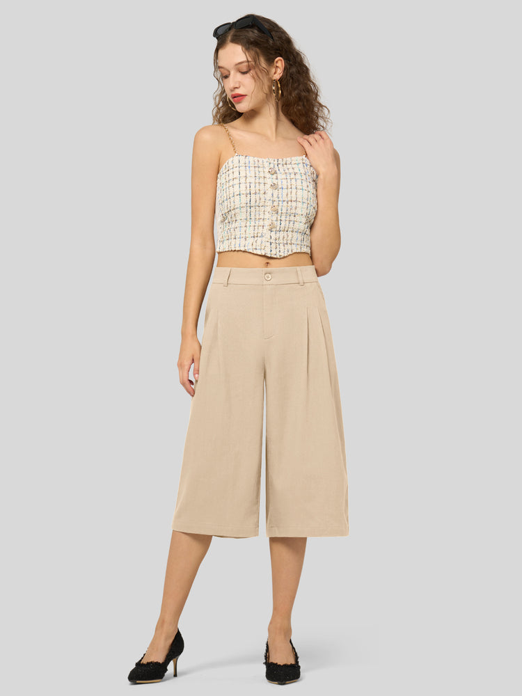 Willit Women's Cotton Linen Pleated Capri 16 Inch_