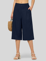 Willit Women's Cotton Linen Pleated Capri 16 Inch_
