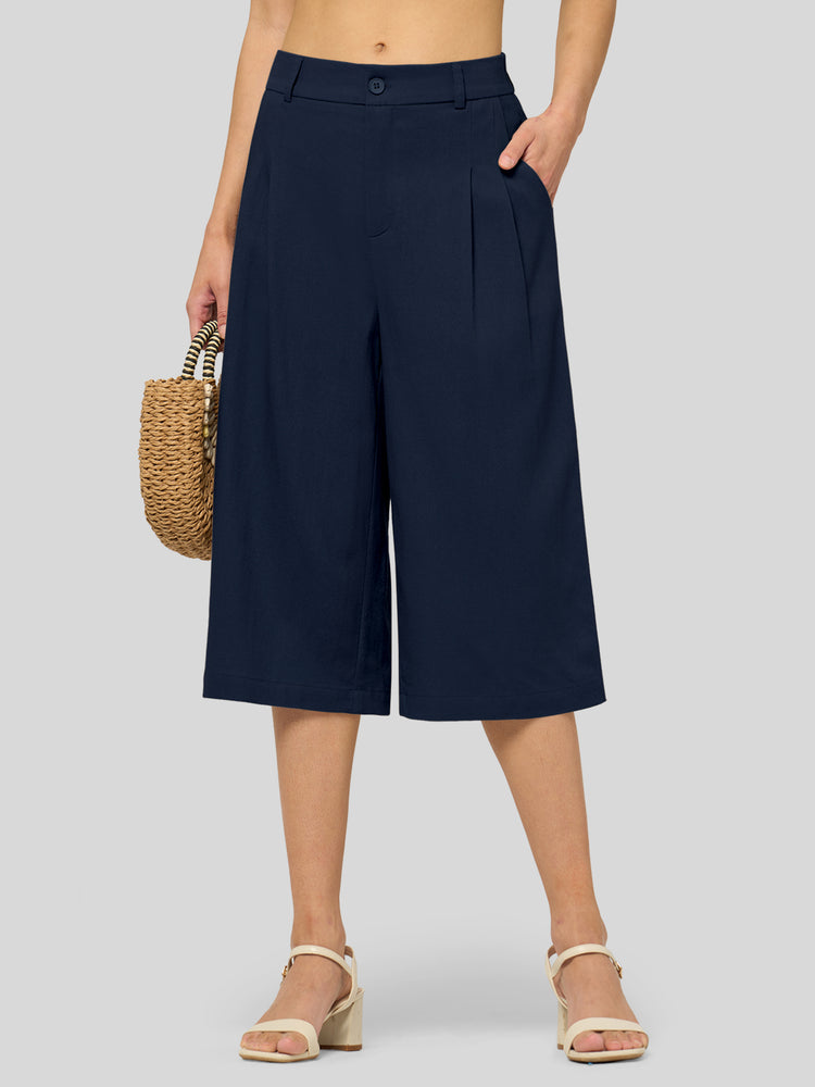Willit Women's Cotton Linen Pleated Capri 16 Inch_