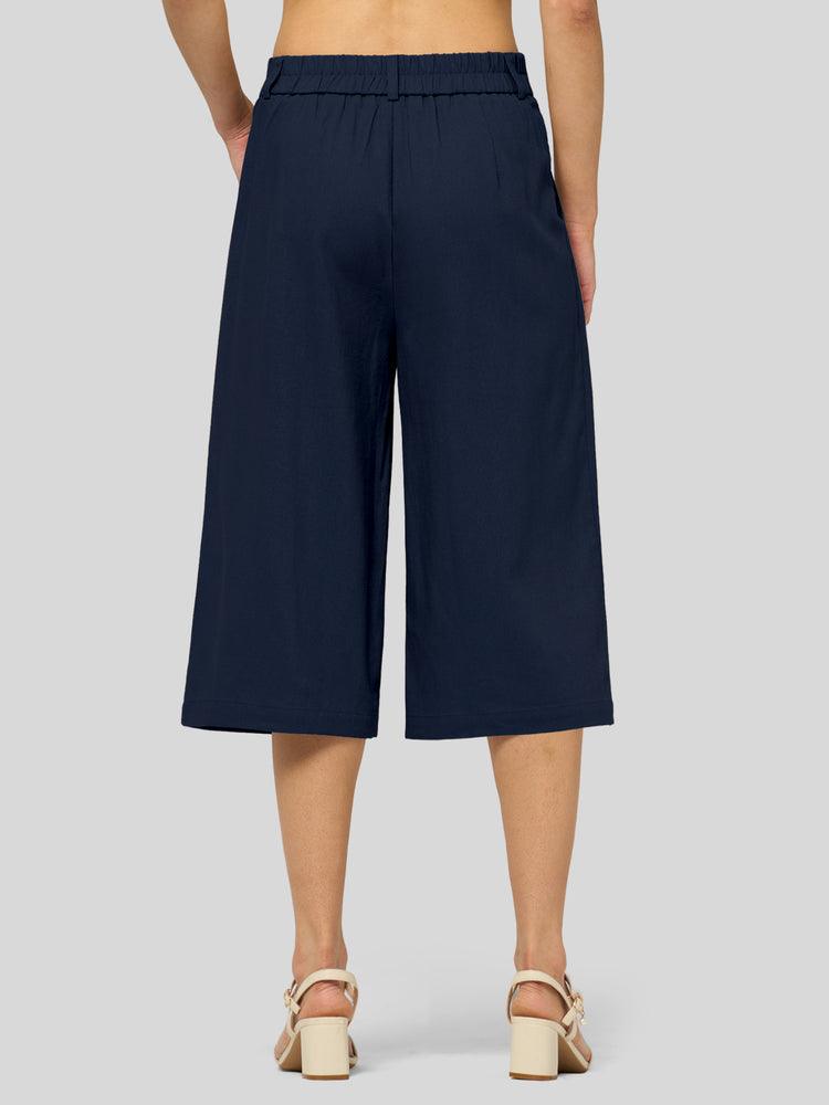Willit Women's Cotton Linen Pleated Capri 16 Inch_