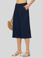 Willit Women's Cotton Linen Pleated Capri 16 Inch_