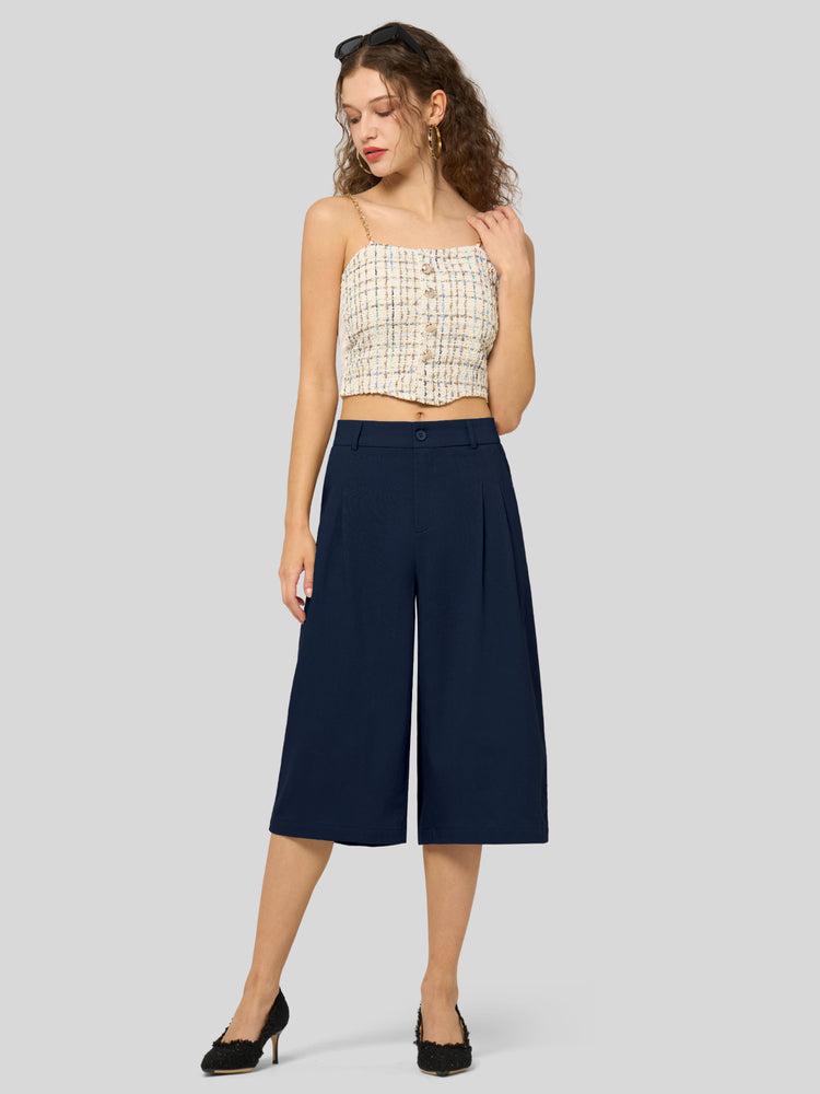 Willit Women's Cotton Linen Pleated Capri 16 Inch_
