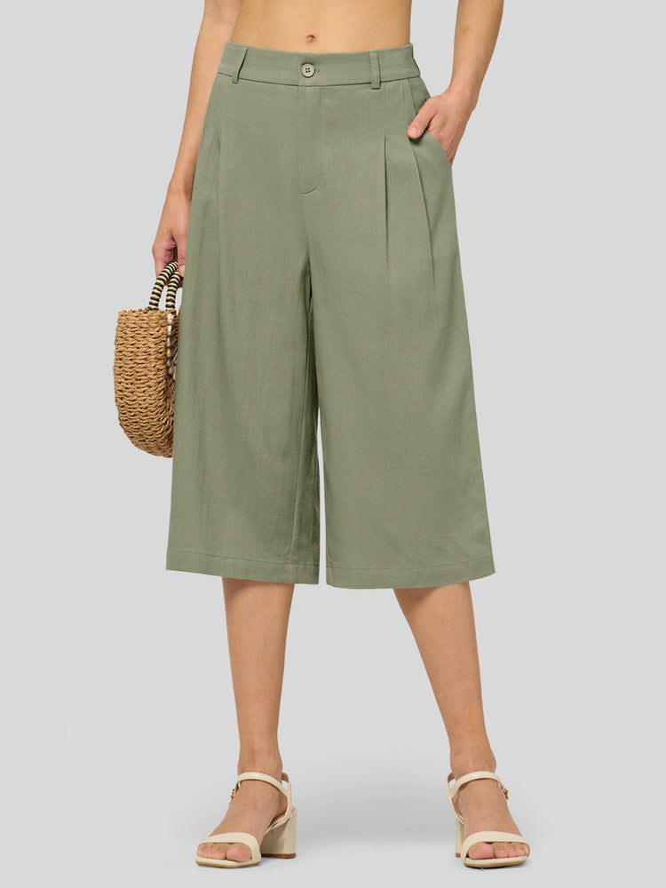 Willit Women's Cotton Linen Pleated Capri 16 Inch_