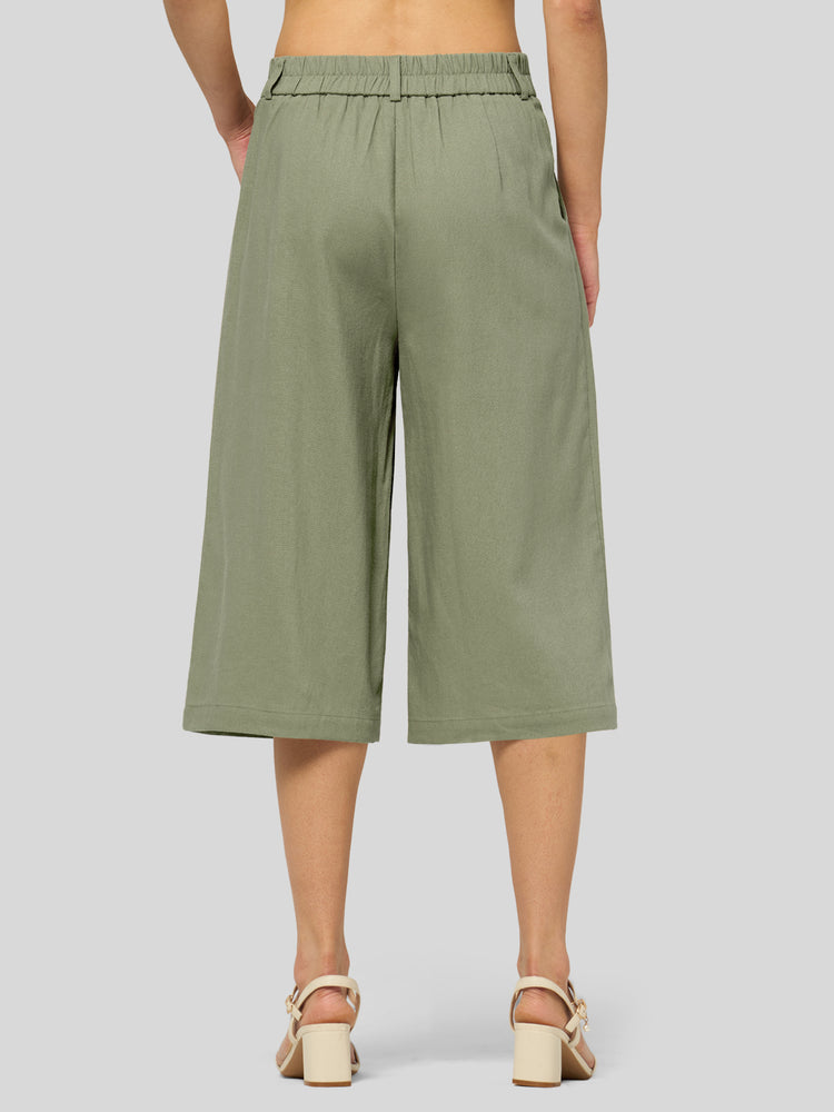 Willit Women's Cotton Linen Pleated Capri 16 Inch_