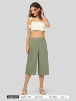 Willit Women's Cotton Linen Pleated Capri 16 Inch_