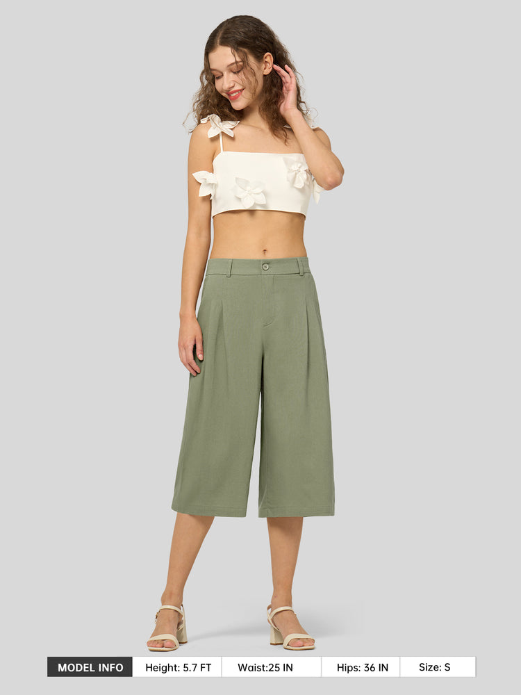 Willit Women's Cotton Linen Pleated Capri 16 Inch_