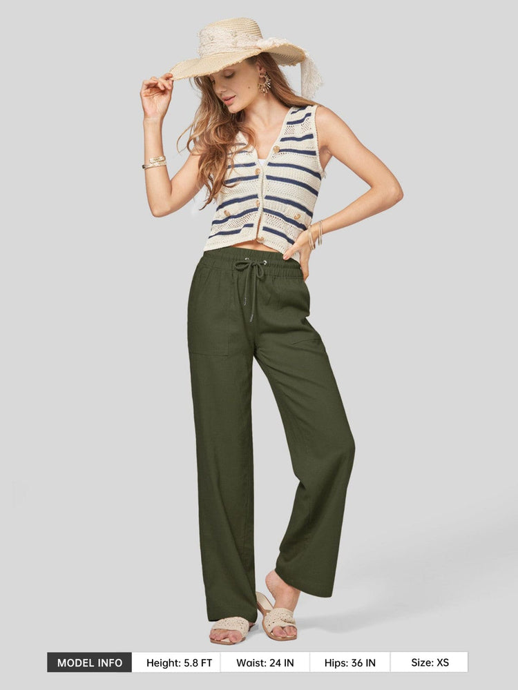 Women's Cotton Linen Wide Leg Pants_