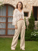 Women's Cotton Linen Wide Leg Pants_