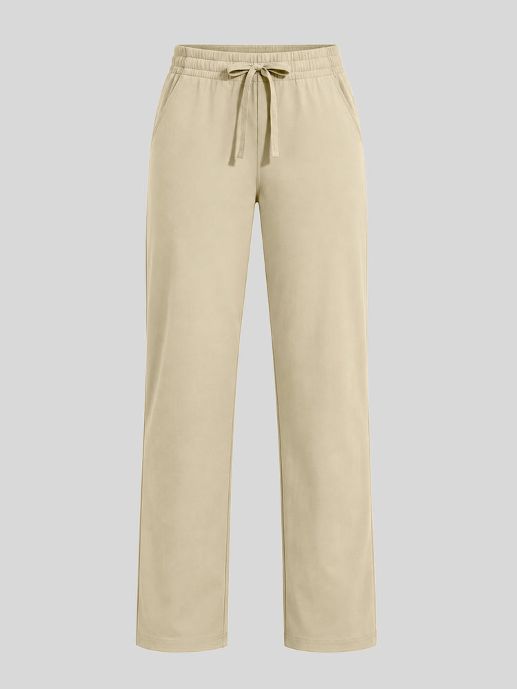 Women's heather gray straight-leg sweatpants with an elastic waistband and drawstring 