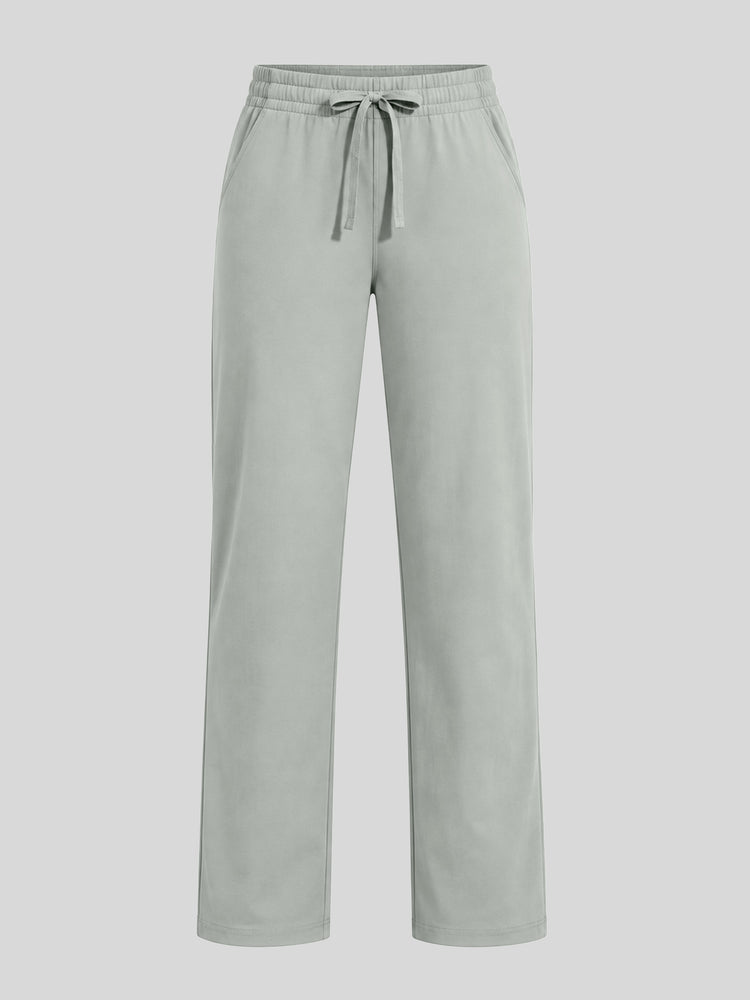 Women's heather gray straight-leg sweatpants with an elastic waistband and drawstring 