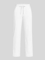 Women's heather gray straight-leg sweatpants with an elastic waistband and drawstring 