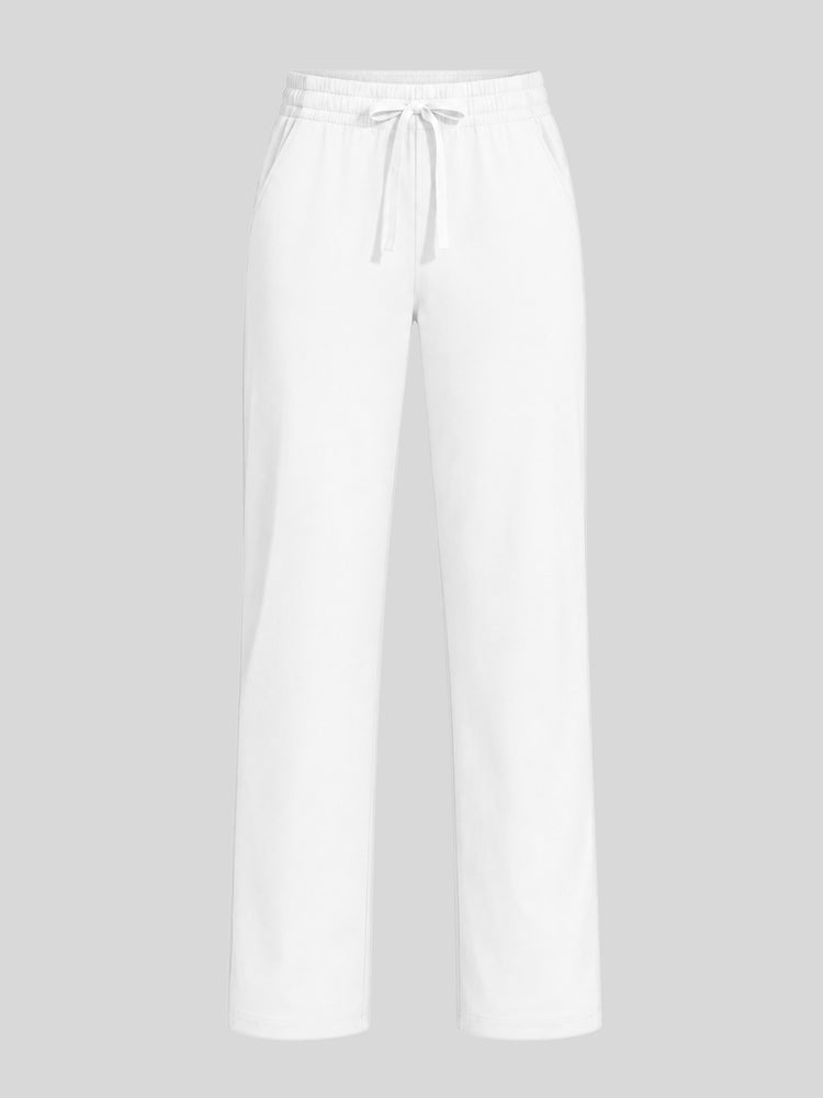 Women's heather gray straight-leg sweatpants with an elastic waistband and drawstring 