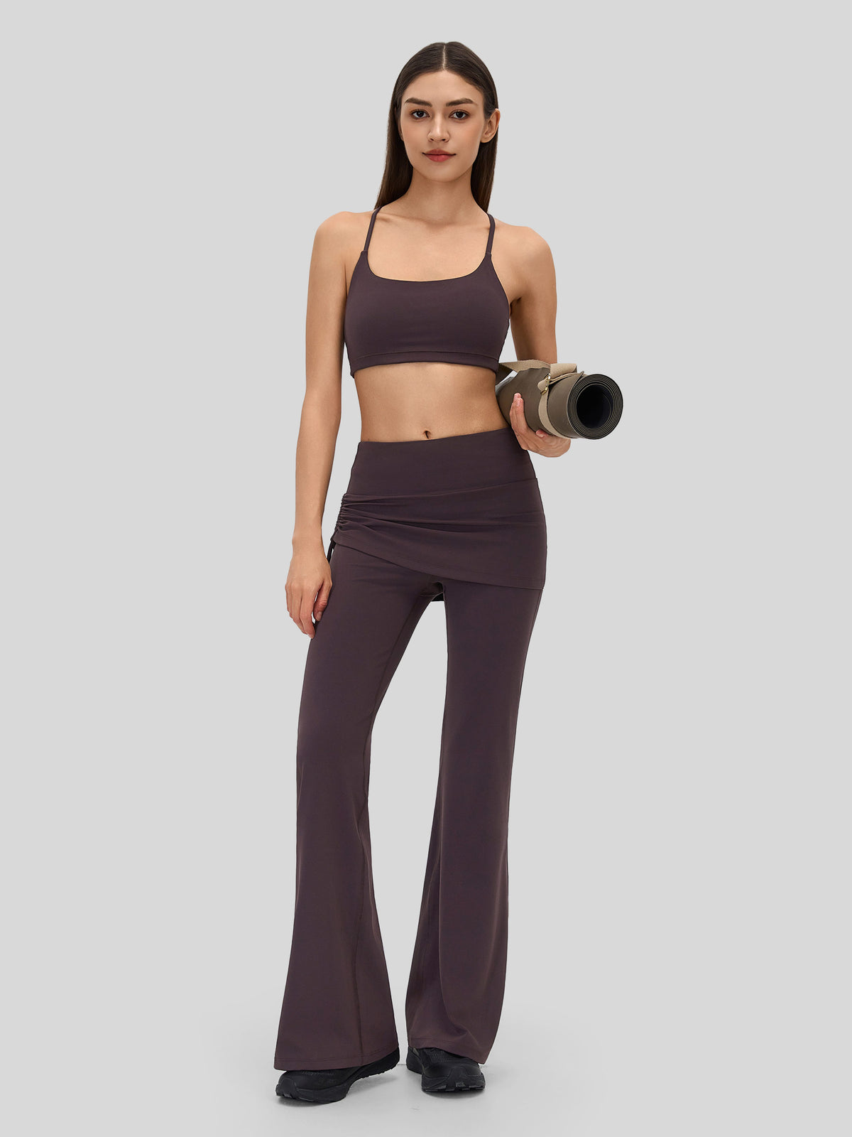 Women's Flare Leggings with Skirt Layer 