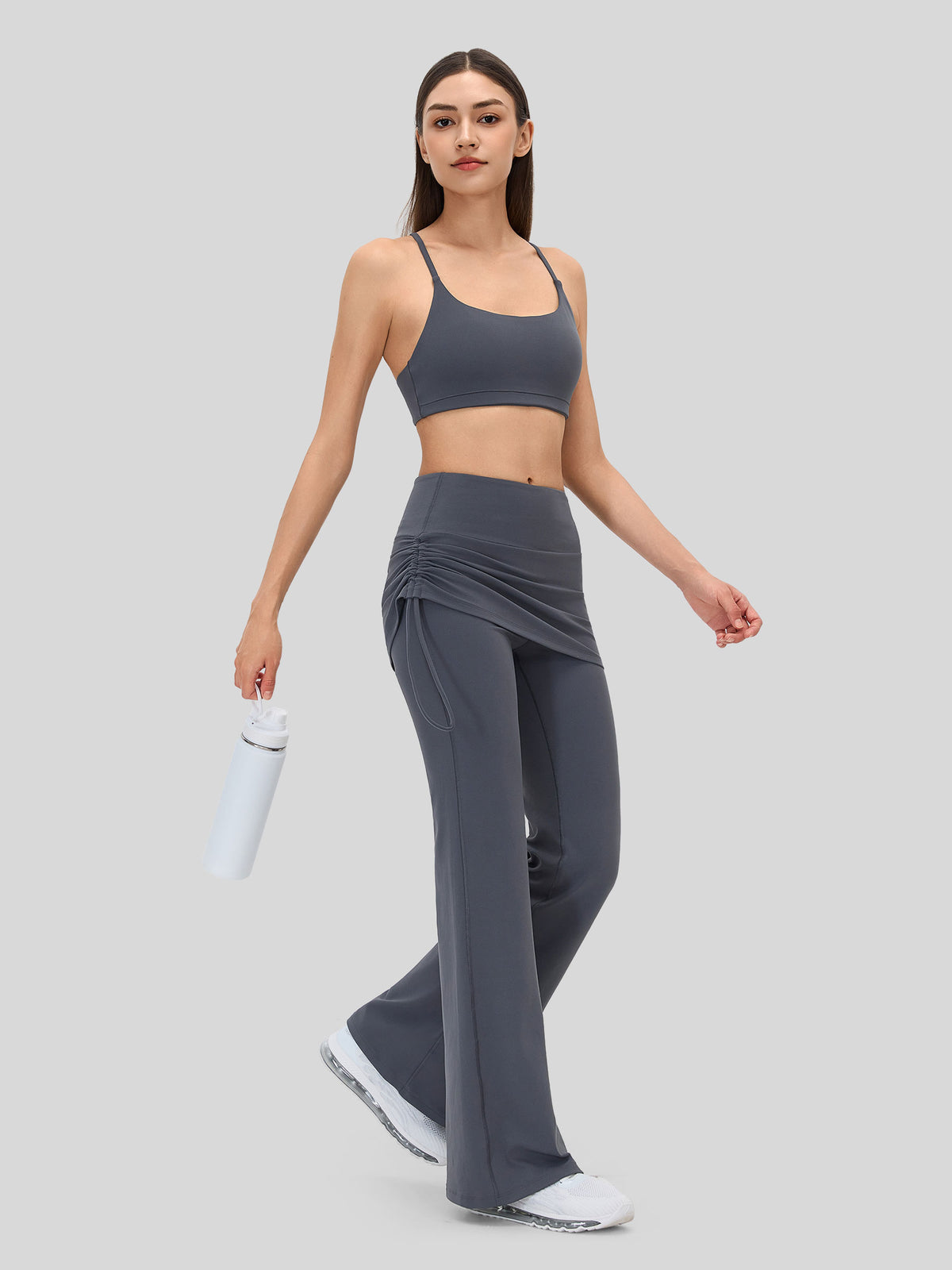 Women's Flare Leggings with Skirt Layer 