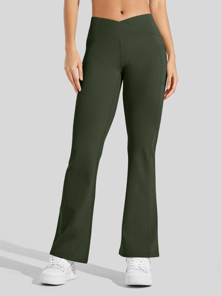 Women's Fleece Crossover Flared Leggings_