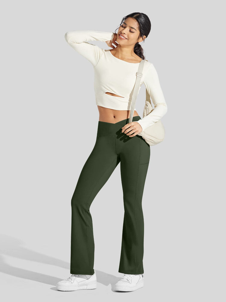 Women's Fleece Crossover Flared Leggings_