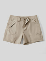 Women's beige outdoor shorts with a button closure, zippered side pockets 