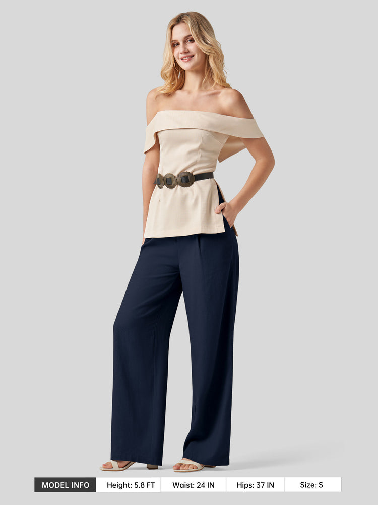 WILLIT Women's Linen Wide-Leg Dress Slacks 