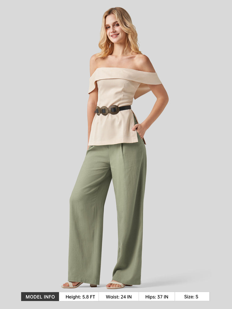 WILLIT Women's Linen Wide-Leg Dress Slacks 