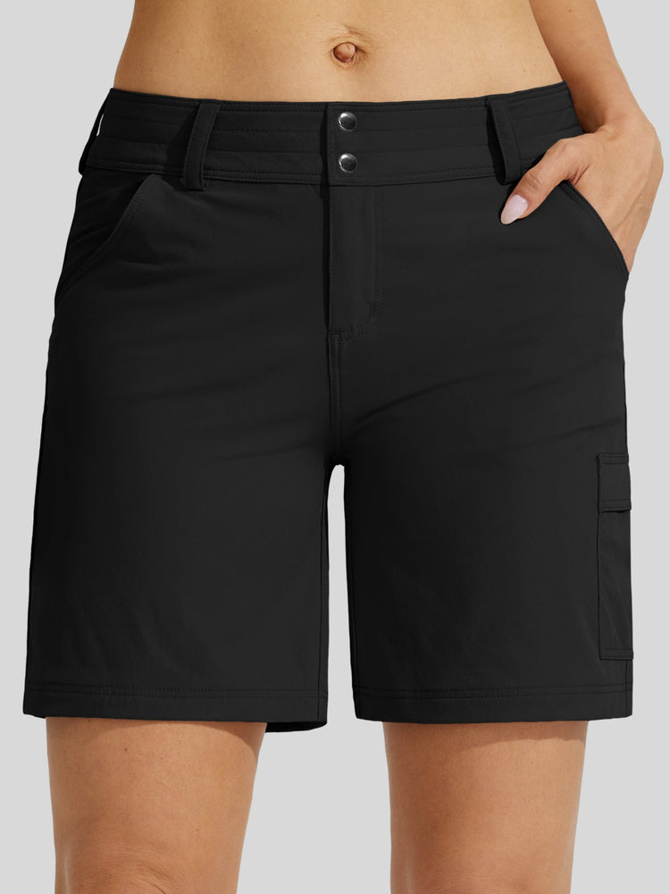 Women's cargo-style shorts with a double-button waistband 