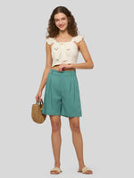 Willit Women's Pleated Linen Shorts 10 Inch 