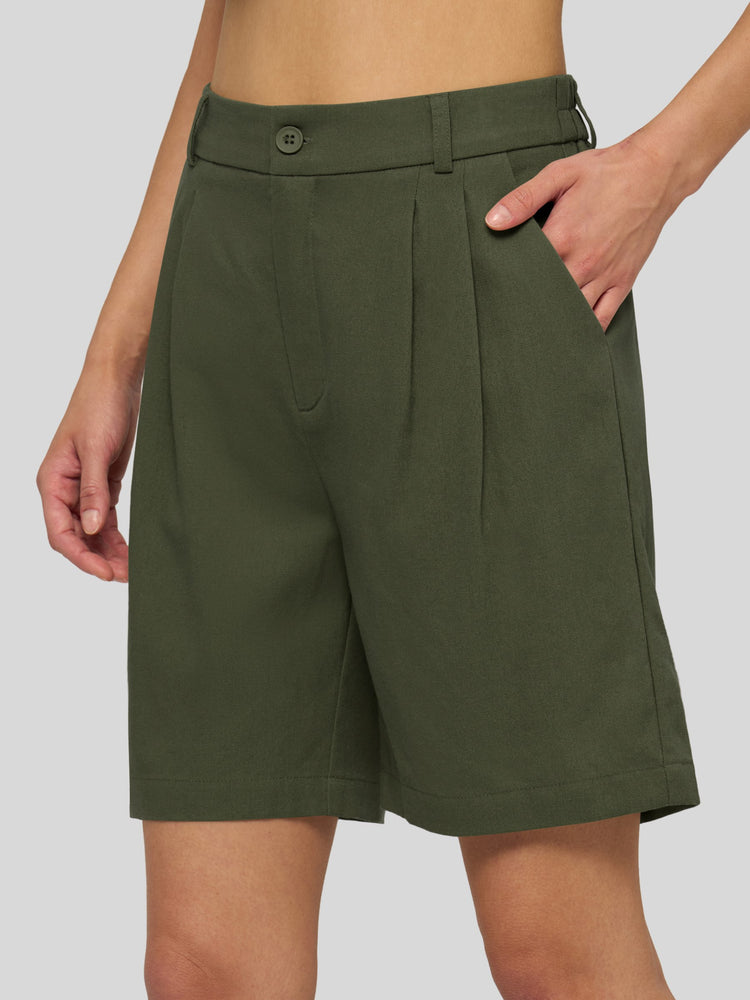 Willit Women's Pleated Linen Shorts 10 Inch 