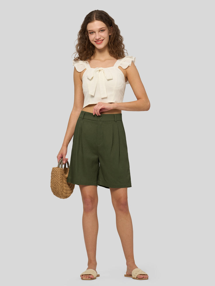 Willit Women's Pleated Linen Shorts 10 Inch 