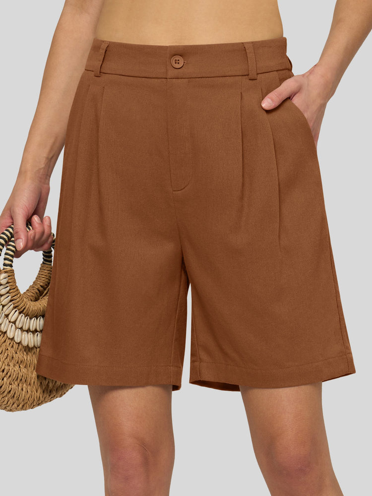 Willit Women's Pleated Linen Shorts 10 Inch 