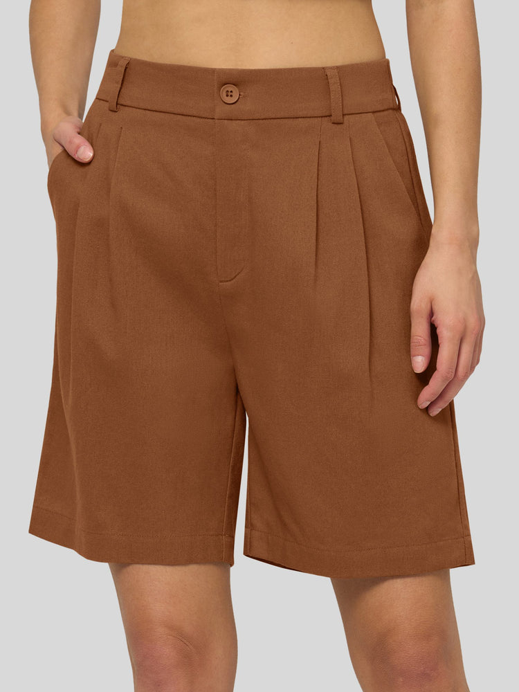 Willit Women's Pleated Linen Shorts 10 Inch 