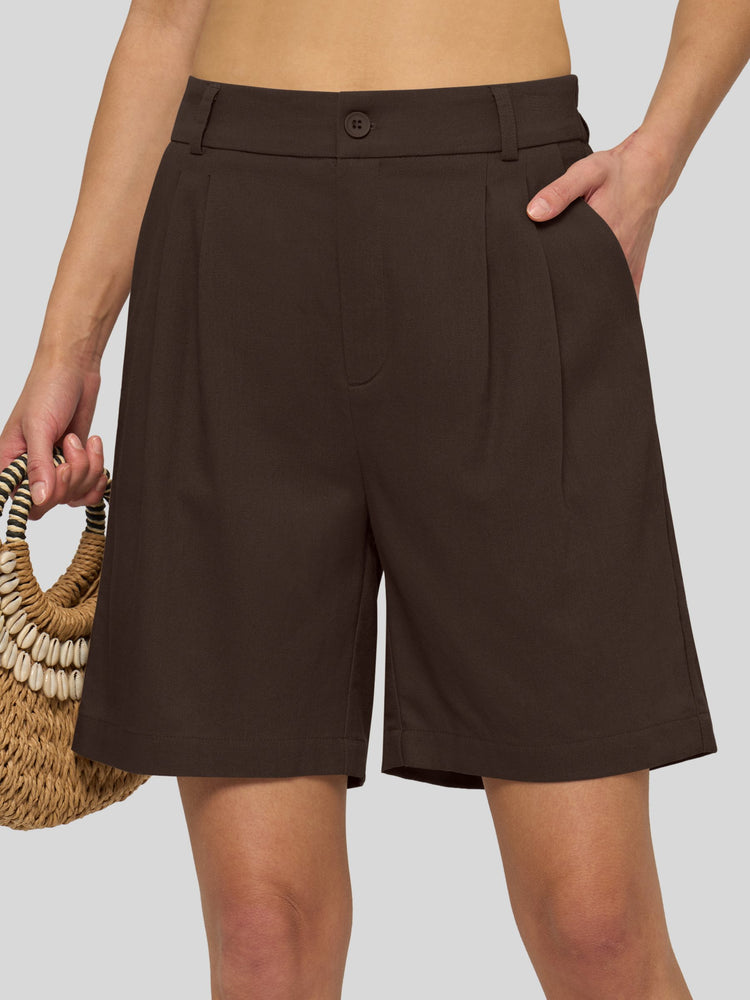 Willit Women's Pleated Linen Shorts 10 Inch 