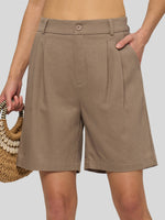 Willit Women's Pleated Linen Shorts 10 Inch 