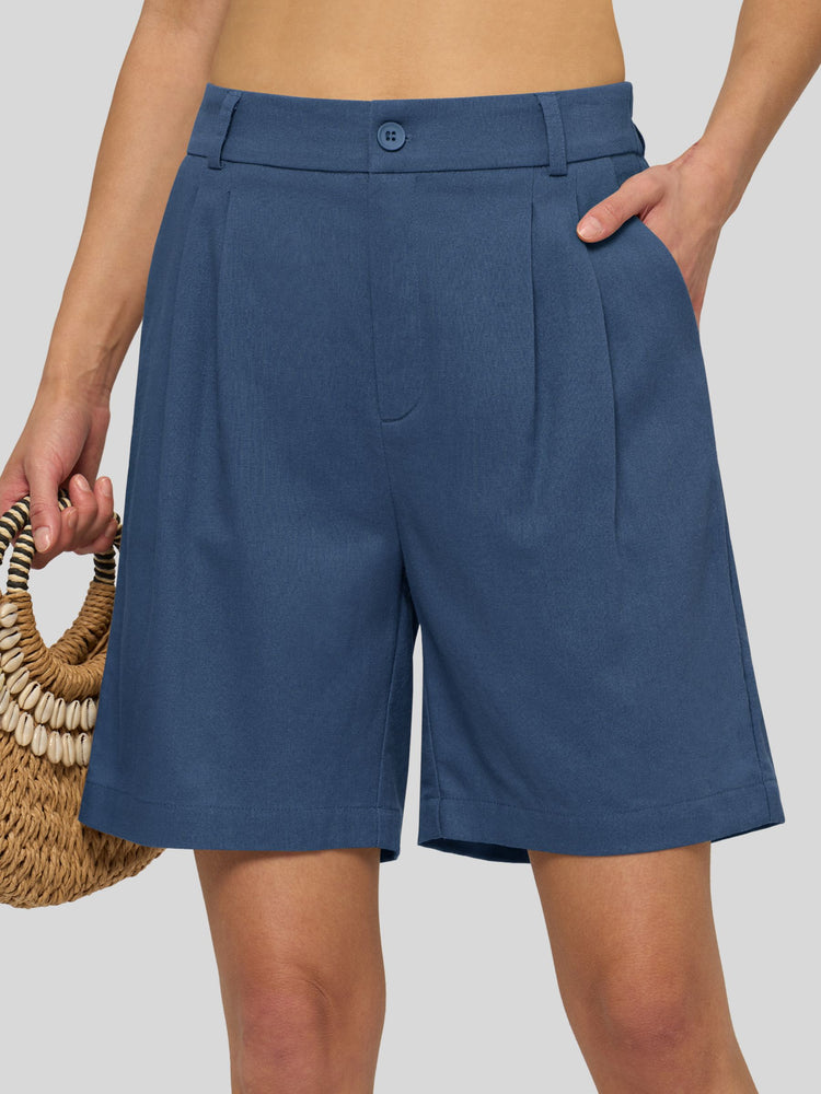 Willit Women's Pleated Linen Shorts 10 Inch -